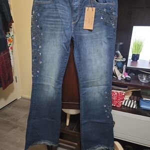 DRIFTWOOD Blue Embroidered Flare Jeans